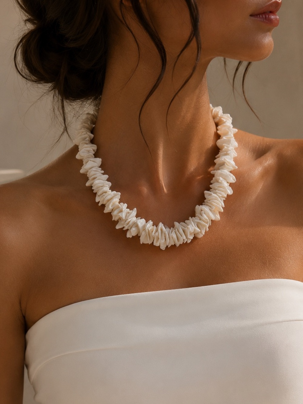 White Shell Layered Statement Necklace - Beach-Inspired Jewelry